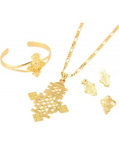 24k Gold Plated Classic Big Cross Pendant Ring Earring Bangle Set African Habesha Jewelry $19.35 Jewelry Sets