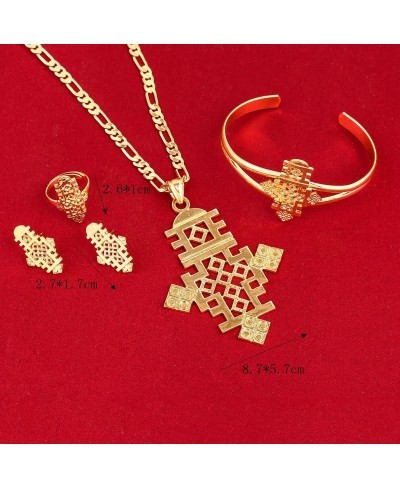 24k Gold Plated Classic Big Cross Pendant Ring Earring Bangle Set African Habesha Jewelry $19.35 Jewelry Sets