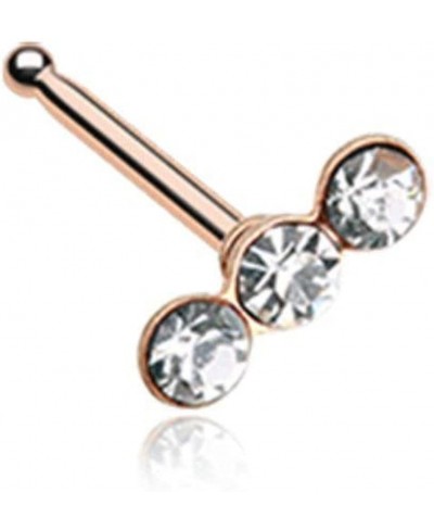 Rose Gold Triple Linear Gem Nose Stud Ring $10.72 Piercing Jewelry