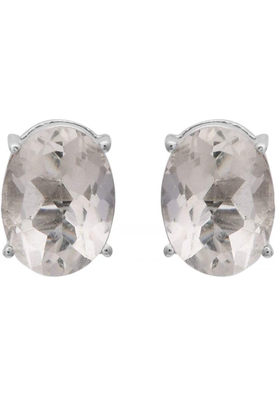 925 Sterling Silver Oval Cut Clear Quartz Gemstone Stud Earrings For Women $23.14 Stud