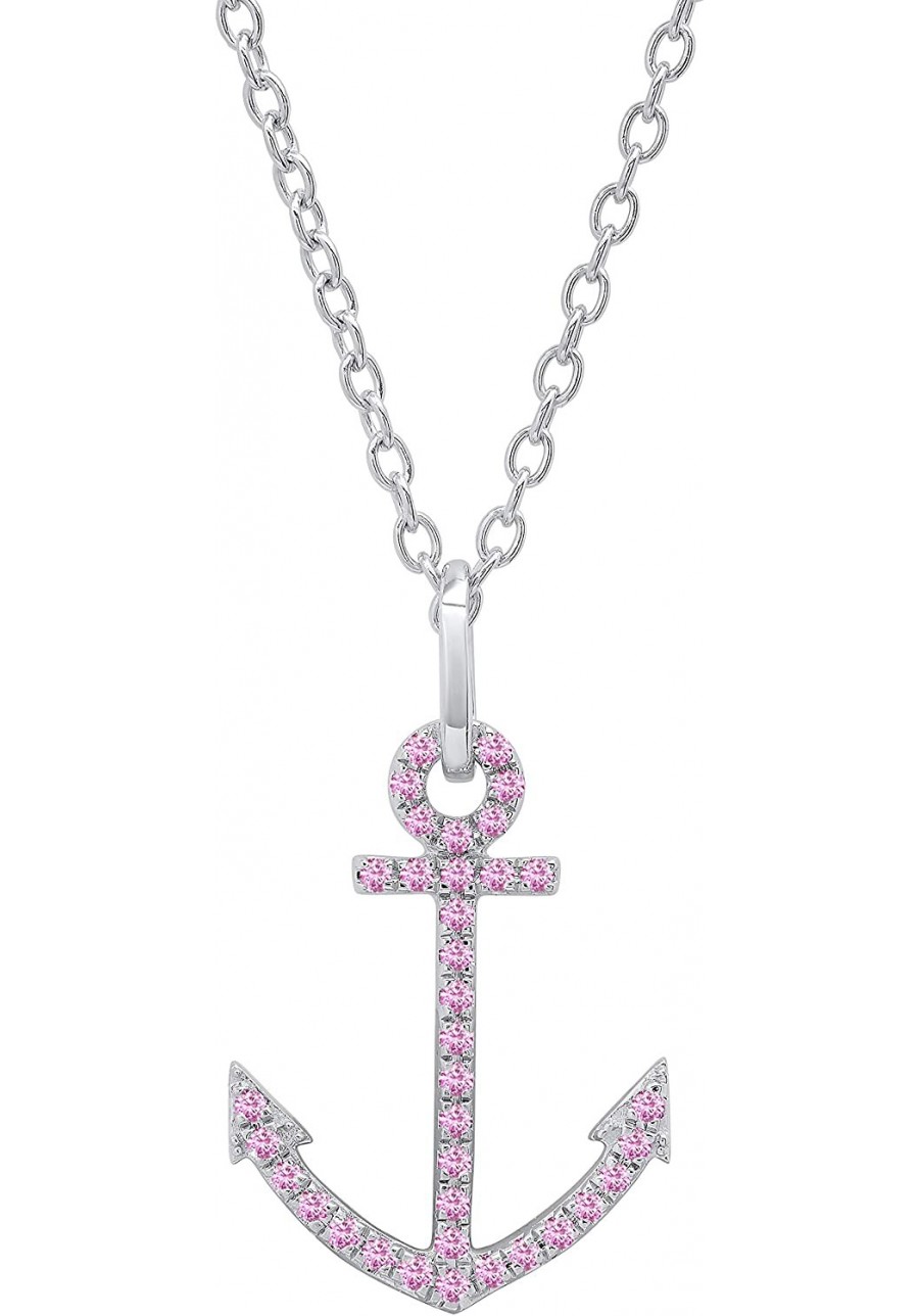 Ladies Anchor Pendant (Silver Chain Included) Available In Round Diamonds Gemstones & Metal in 10K/14K/18K Gold & 925 Sterlin...