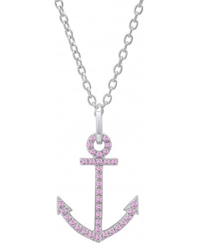 Ladies Anchor Pendant (Silver Chain Included) Available In Round Diamonds Gemstones & Metal in 10K/14K/18K Gold & 925 Sterlin...