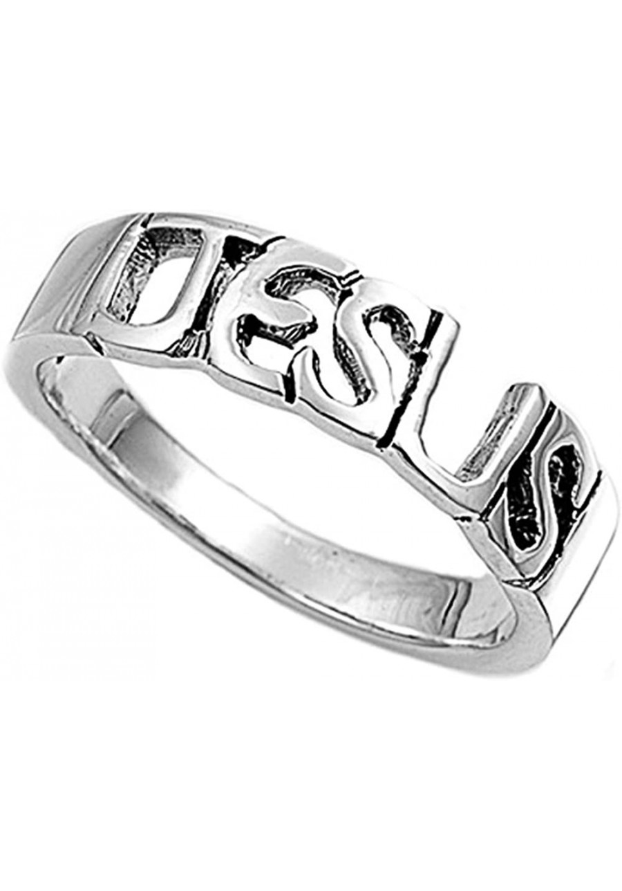 Sterling Silver Band Jesus Ring 5mm (Size 4 to 10) $23.74 Bands