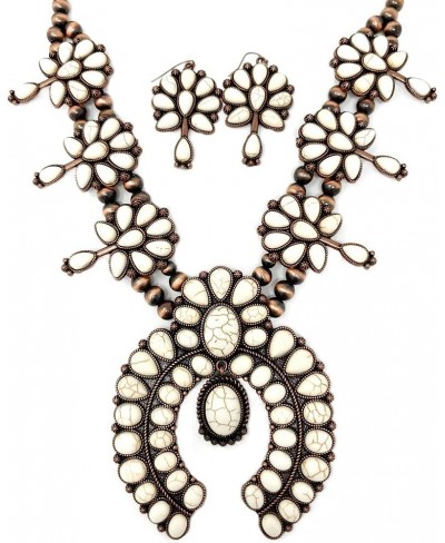 Chunky Western Squash Blossom Statement Necklace and Earrings Set Navajo Pearl $42.31 Jewelry Sets
