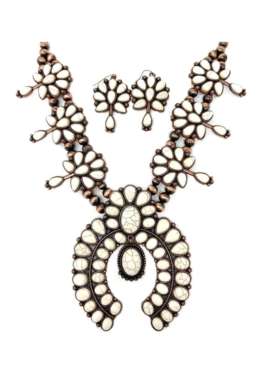 Chunky Western Squash Blossom Statement Necklace and Earrings Set Navajo Pearl $42.31 Jewelry Sets