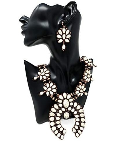 Chunky Western Squash Blossom Statement Necklace and Earrings Set Navajo Pearl $42.31 Jewelry Sets