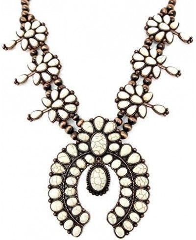 Chunky Western Squash Blossom Statement Necklace and Earrings Set Navajo Pearl $42.31 Jewelry Sets