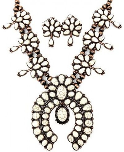 Chunky Western Squash Blossom Statement Necklace and Earrings Set Navajo Pearl $42.31 Jewelry Sets