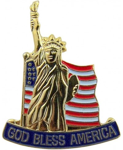 Gold Tone and Enamel God Bless America Statue of Libery with American Flag Lapel Pin 1 1/4 Inch $10.18 Brooches & Pins