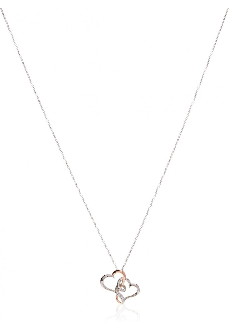 Sterling Silver Two Tone Double Heart Pendant Necklace Made with Swarovski Crystal (18") $21.72 Pendant Necklaces