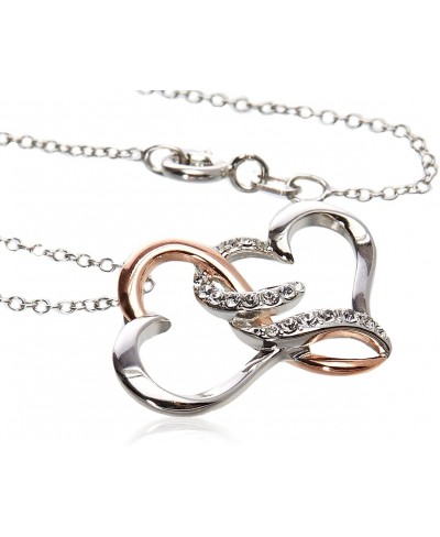 Sterling Silver Two Tone Double Heart Pendant Necklace Made with Swarovski Crystal (18") $21.72 Pendant Necklaces