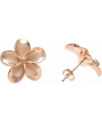 925 sterling silver pink rose gold plated Hawaiian plumeria flower no cz stone post stud earrings 18mm $25.93 Stud