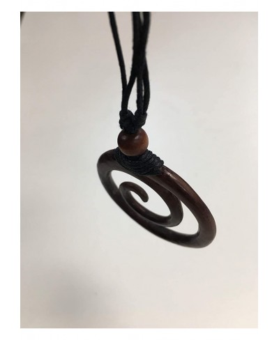 Large Brown Wood Spiral Pendant - Wooden Handmade Necklaces with Black Cord - Round Tribal Adjustable Pendant Necklace - Hipp...