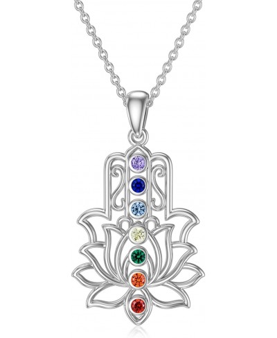 Sterling Silver Chakra Necklace Lotus flower Hamsa Necklace for Women Girls Yoga Lover Yoga Necklace Jewelry Gift $30.52 Pend...