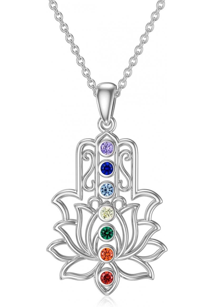 Sterling Silver Chakra Necklace Lotus flower Hamsa Necklace for Women Girls Yoga Lover Yoga Necklace Jewelry Gift $30.52 Pend...