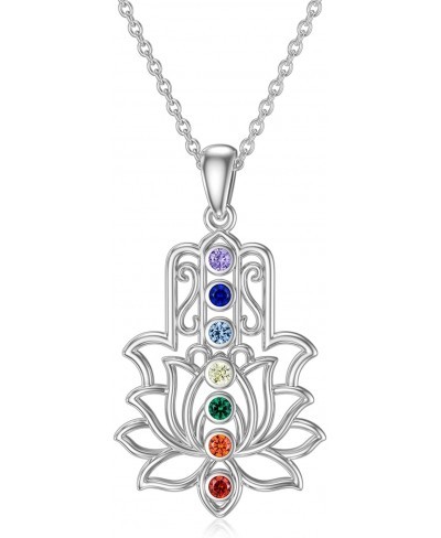 Sterling Silver Chakra Necklace Lotus flower Hamsa Necklace for Women Girls Yoga Lover Yoga Necklace Jewelry Gift $30.52 Pend...