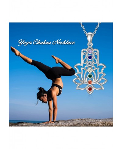 Sterling Silver Chakra Necklace Lotus flower Hamsa Necklace for Women Girls Yoga Lover Yoga Necklace Jewelry Gift $30.52 Pend...