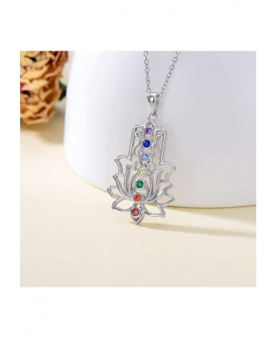 Sterling Silver Chakra Necklace Lotus flower Hamsa Necklace for Women Girls Yoga Lover Yoga Necklace Jewelry Gift $30.52 Pend...