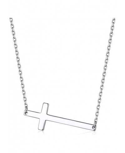 925 Sterling Silver Simple Small Sideways Cross Pendant Choker Necklace for Women Girls 16 Inch Customizable (with Gift Box) ...