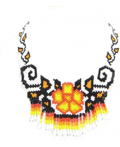 HANDMADE NON NATIVE ORIGINAL BLACK FIRE COLOR FLOWER BEADED BIB NECKLACE JEWELRY 18-3 $30.78 Jewelry Sets