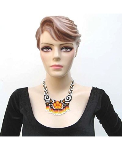 HANDMADE NON NATIVE ORIGINAL BLACK FIRE COLOR FLOWER BEADED BIB NECKLACE JEWELRY 18-3 $30.78 Jewelry Sets