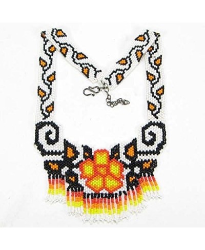 HANDMADE NON NATIVE ORIGINAL BLACK FIRE COLOR FLOWER BEADED BIB NECKLACE JEWELRY 18-3 $30.78 Jewelry Sets