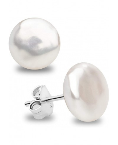 Women Pearl Earrings Freshwater Cultured Pearls Coin Pearls 925 Sterling Silver mounts Available in 11-12 mm 12-13 mm and 13-...