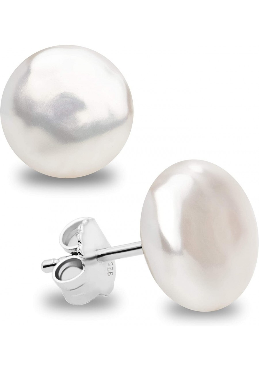 Women Pearl Earrings Freshwater Cultured Pearls Coin Pearls 925 Sterling Silver mounts Available in 11-12 mm 12-13 mm and 13-...