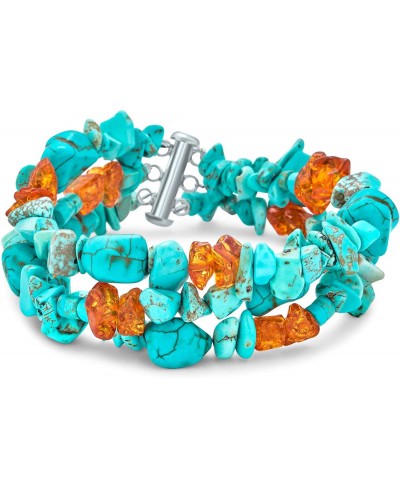 Blue Golden Stabilized Turquoise Amber Resin Chips Multi Twisted 3 Strand Bracelet For Women 925 Sterling Silver $25.24 Strand