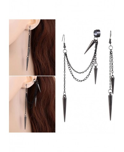 Black Punk Long Tassel Chain Ear Cuff Earrings Stainless Steel Vintage Barrel Nails Crawler Climer Dangle Drop Earrings for M...