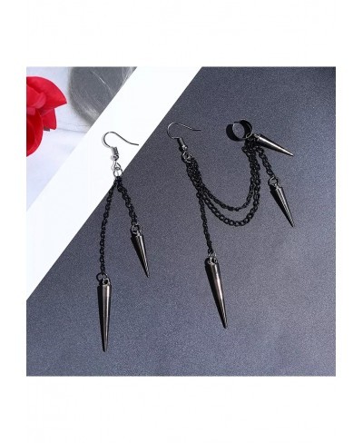 Black Punk Long Tassel Chain Ear Cuff Earrings Stainless Steel Vintage Barrel Nails Crawler Climer Dangle Drop Earrings for M...