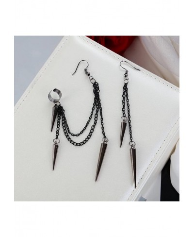 Black Punk Long Tassel Chain Ear Cuff Earrings Stainless Steel Vintage Barrel Nails Crawler Climer Dangle Drop Earrings for M...