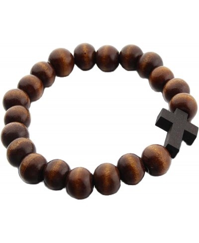 Religious 10MM Wooden Beads Cross Adjustable Stretch Friendship Couple Rope Bangle Bracelet for Men Women Faith Prayer Handma...