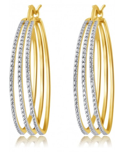 Trendy Gold Plated Prong Set Three Row Saddle Back Hoop Earrings (Diamond Quality -J I3) Fashion Jewelry for Women Teen Girls...