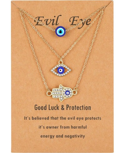 Dainty Evil Eye Necklace and Hamsa Necklace Turkish Blue Eye Hand Pendant Necklace 3pcs Lucky Protection Jewelry Gift for Wom...