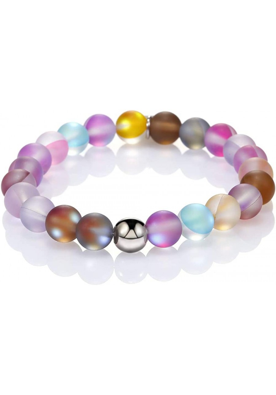 8MM Mystic Mermaid Glass Beaded Stretch Bracelet Shimmer Beads Glowing Aura Charm Beaded Couples Bracelets for Women $11.94 S...