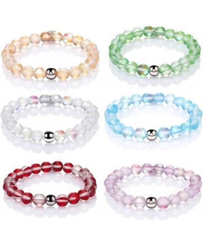 8MM Mystic Mermaid Glass Beaded Stretch Bracelet Shimmer Beads Glowing Aura Charm Beaded Couples Bracelets for Women $11.94 S...