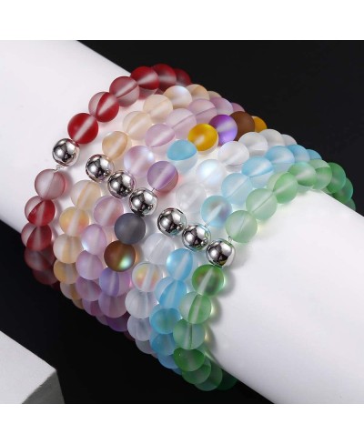 8MM Mystic Mermaid Glass Beaded Stretch Bracelet Shimmer Beads Glowing Aura Charm Beaded Couples Bracelets for Women $11.94 S...