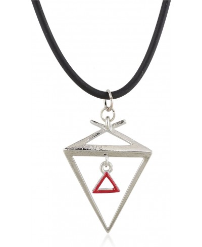 Silver and Crimson Pyramid Pendant with Black Cord Necklace $16.24 Pendant Necklaces