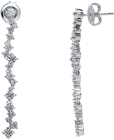 Rhodium Plated Sterling Silver Cubic Zirconia Cluster Bar Fashion Dangle Drop Earrings $39.95 Drop & Dangle