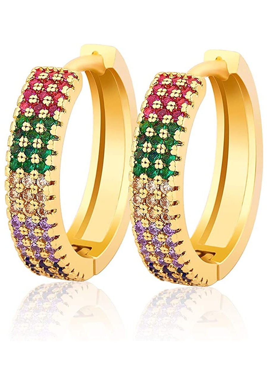 CZ Huggie Hoop Stud Earrings for Women Gift with Initial Jewelry 14K Gold Plated Multi-Color $12.24 Hoop