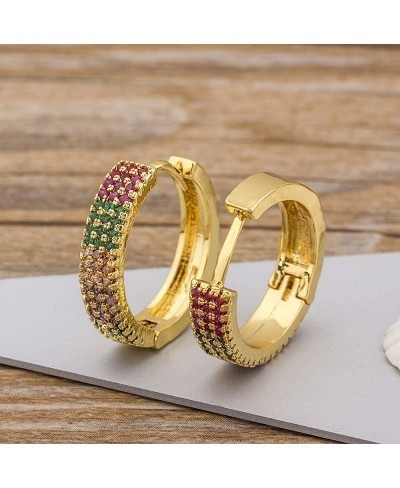 CZ Huggie Hoop Stud Earrings for Women Gift with Initial Jewelry 14K Gold Plated Multi-Color $12.24 Hoop