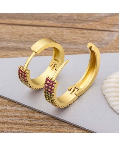 CZ Huggie Hoop Stud Earrings for Women Gift with Initial Jewelry 14K Gold Plated Multi-Color $12.24 Hoop