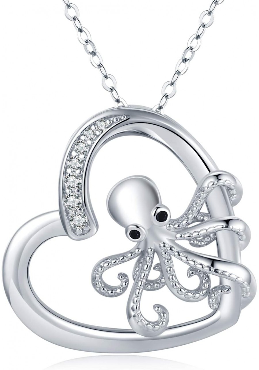 Octopus Necklace for Women Girls 925 Sterling Silver Heart Pendant Octopus Jewelry Graduation Gifts for Sea Lover $29.37 Pend...