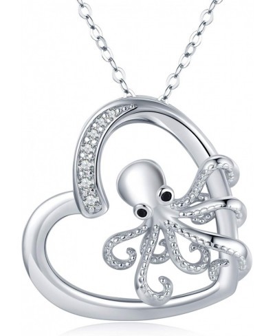 Octopus Necklace for Women Girls 925 Sterling Silver Heart Pendant Octopus Jewelry Graduation Gifts for Sea Lover $29.37 Pend...