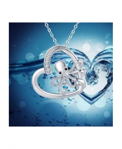 Octopus Necklace for Women Girls 925 Sterling Silver Heart Pendant Octopus Jewelry Graduation Gifts for Sea Lover $29.37 Pend...