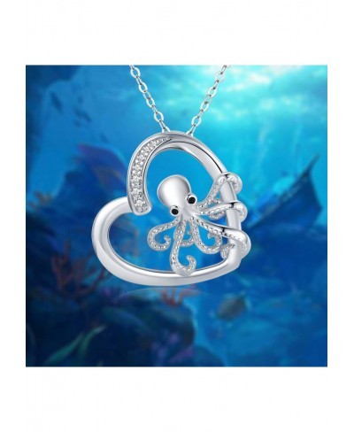 Octopus Necklace for Women Girls 925 Sterling Silver Heart Pendant Octopus Jewelry Graduation Gifts for Sea Lover $29.37 Pend...