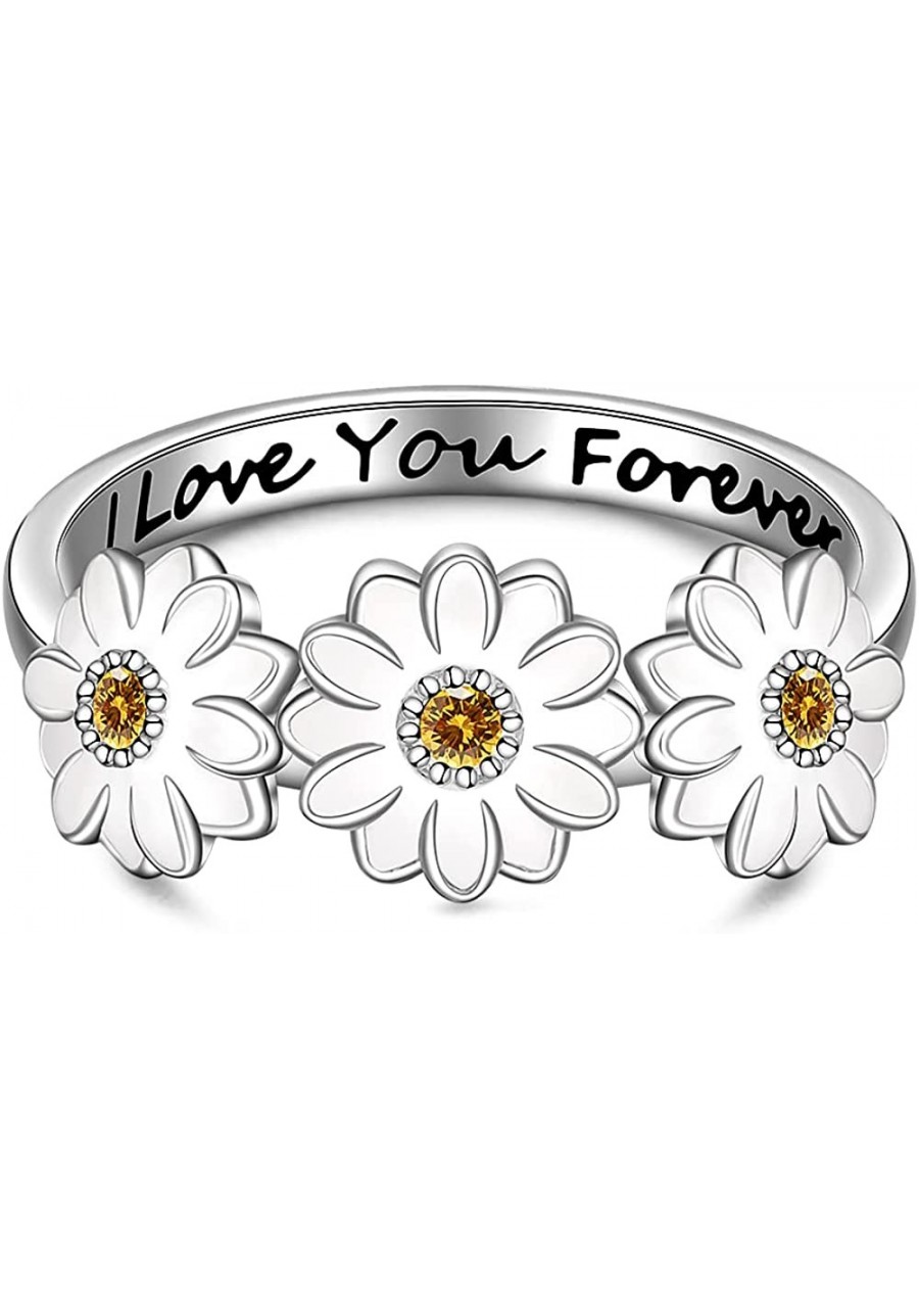 Daisy Ring 925 Sterling Silver White Daisy Flower Ring for girls Friendship Engagement Rings for Women White Gold Crystal Cz ...