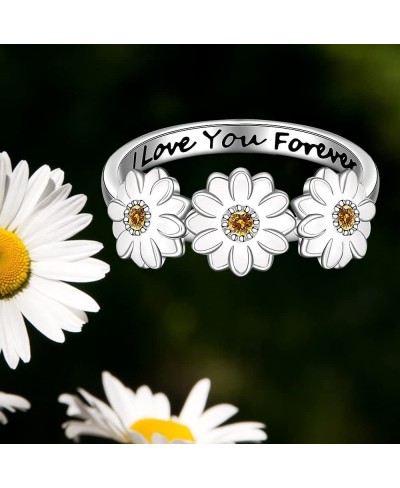 Daisy Ring 925 Sterling Silver White Daisy Flower Ring for girls Friendship Engagement Rings for Women White Gold Crystal Cz ...