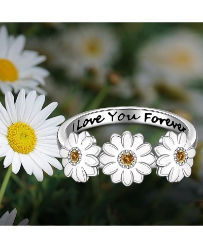 Daisy Ring 925 Sterling Silver White Daisy Flower Ring for girls Friendship Engagement Rings for Women White Gold Crystal Cz ...